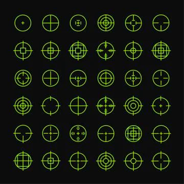 Set of different flat vector crosshair sign icons. Line simple symbols. Target Stock Illustration
