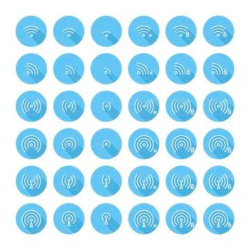 Set of different flat vector wi-fi and wireless icons with long shadow for Stock Illustration
