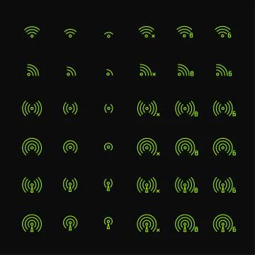 Set of different flat vector wi-fi and wireless icons for communicate using Stock Illustration