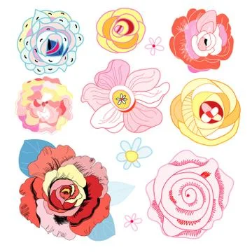 Set of different flowers Stock Illustration