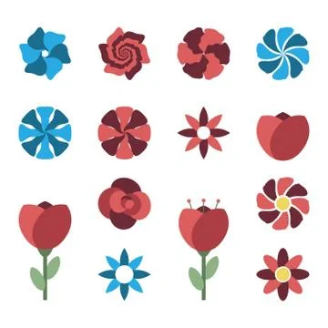 Set of different flowers Stock Illustration