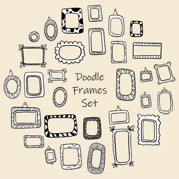 A set of different frames for pictures. Doodle. Freehand drawing. Hand Drawn Stock Illustration