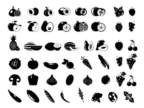 Set of different fresh vegetables and fruits. Stock Illustration