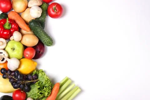 Set of different fresh vegetables on a white background top view. Stock Photos