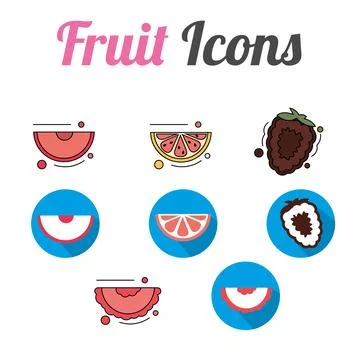Set of different fruit slices icons Vector Stock Illustration