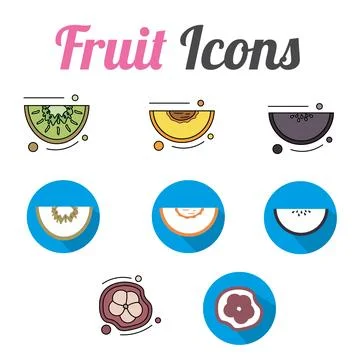 Set of different fruit slices icons Vector Stock Illustration