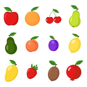 Set of different fruits in flat style Stock Illustration