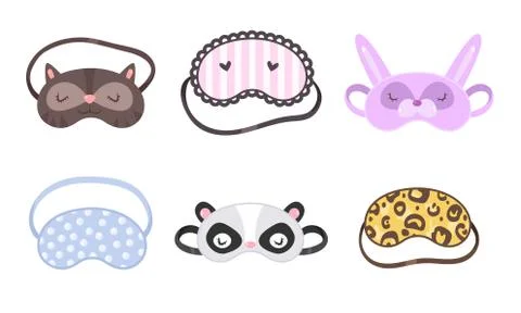 Set of different funny sleeping masks. Vector illustration in flat cartoon style Stock Illustration