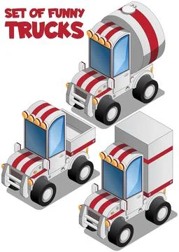 A set of different funny trucks. Stock Illustration