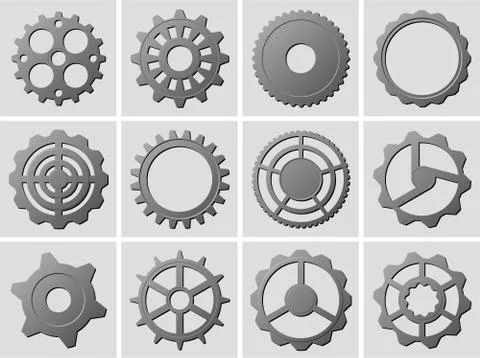 Set of different gear-wheels icons in gray color Stock Illustration