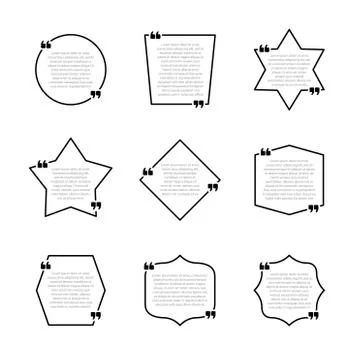 Set of different geometric quote boxes. Speech bubbles, blank frames isolated on 스톡 일러스트