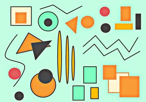 Set of different geometric shapes and shapes in different colors Stock Illustration