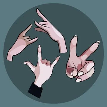 Set of different gestures of cartoon hands Stock Illustration