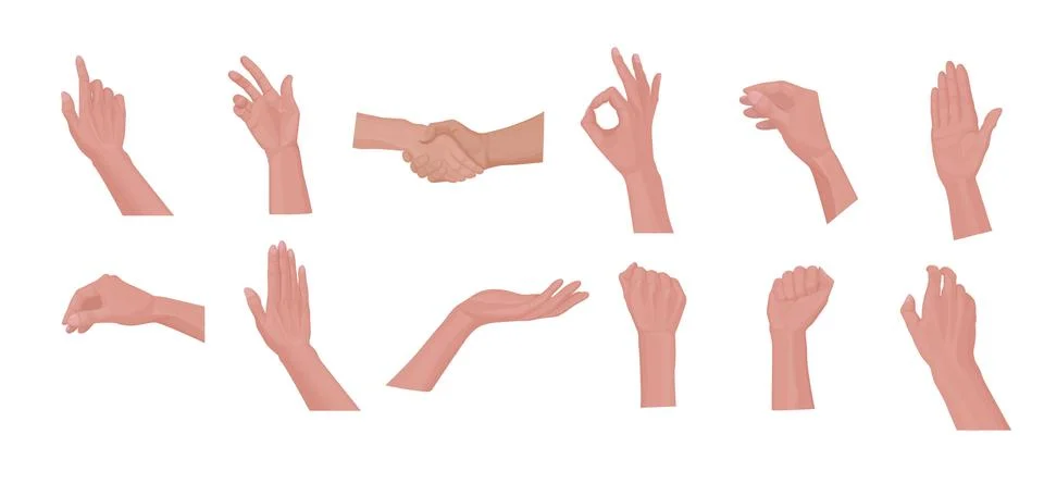 Set of different gestures with a human hand. Stock Illustration