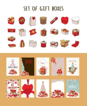 Set of different gift boxes. greeting card set. Stock Illustration