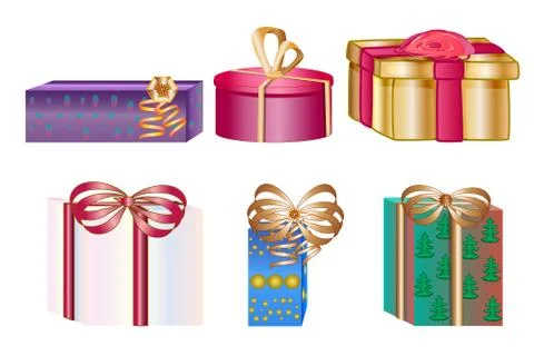 Set of different gift boxes isolated on white background. Stock Illustration