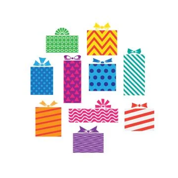 Set of different gift boxes, presents isolated on white Stock Illustration