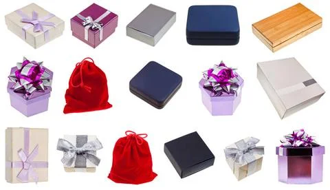 Set of different gift boxes set of different gift boxes isolated on white ... Stock Photos