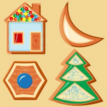 Set of different gingerbread figurines for Christmas decoration Stock Illustration