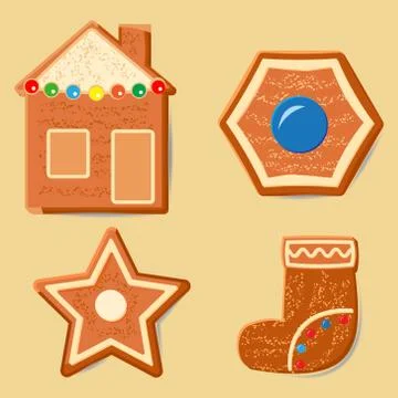 Set of different gingerbread figurines for Christmas decoration Stock Illustration