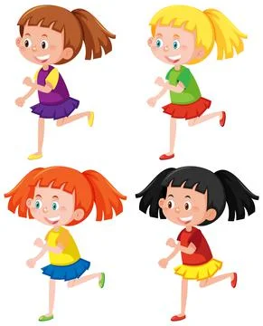 Set of different girls in walking posture Stock Illustration