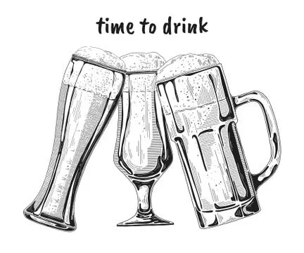 Set of different glasses with beer, different mugs of beer. Vector Stock Illustration