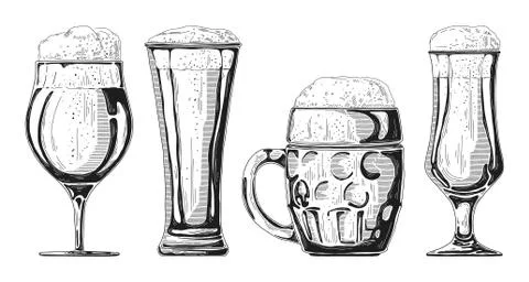 Set of different glasses with beer, different mugs of beer. Stock Illustration