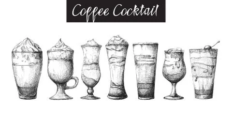 Set of different glasses, different coffee cocktails. Vector illustration Stock Illustration
