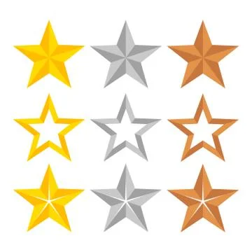 Set of different gold, silver and bronze ranking stars, stock vector illustra Stock Illustration
