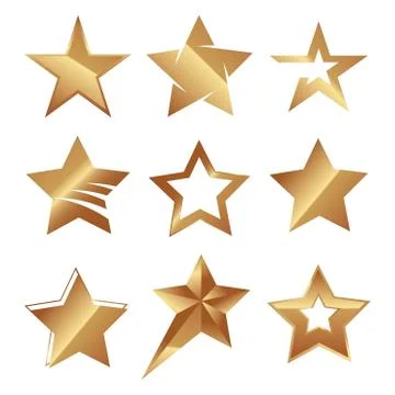 Set of different golden stars vector illustration. Stock Illustration