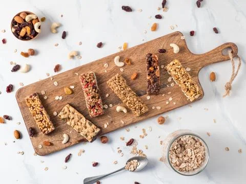 Set of different granola bars Foto stock