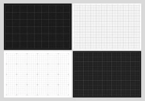 Set of different graph paper. Square grid background with empty space on black 스톡 일러스트