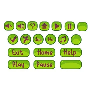 Set of different green button for game or site, vector illustration Stock Illustration