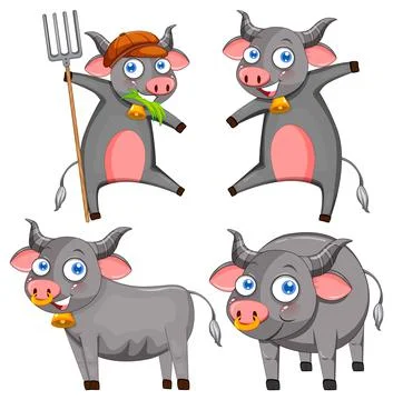 Set of different grey cows Stock Illustration
