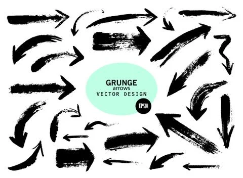 Set of different grunge brush arrows, pointers.Hand drawn paint object for Stock Illustration
