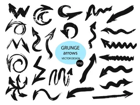Set of different grunge brush arrows, pointers.Hand drawn paint object for use Stock Illustration