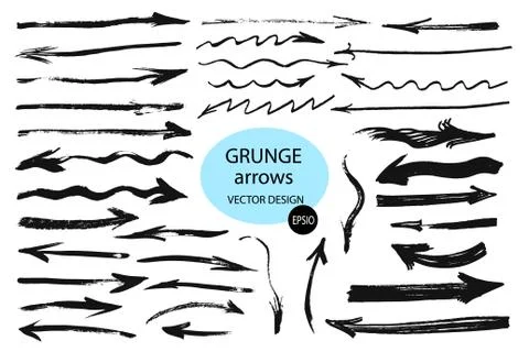 Set of different grunge brush arrows, pointers.Hand drawn paint object for use Illustrazione stock