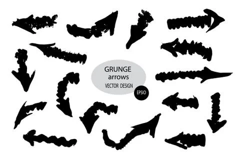 Set of different grunge brush arrows, pointers.Hand drawn paint object for use Illustrazione stock