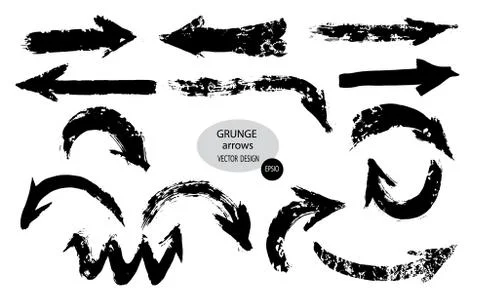 Set of different grunge brush arrows, pointers.Hand drawn paint object for use Stock Illustration