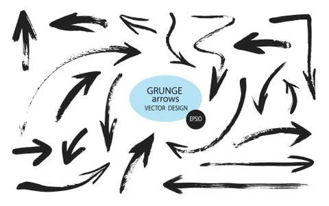 Set of different grunge brush arrows, pointers.Hand drawn paint object for us Stock Illustration