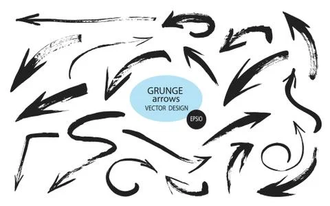 Set of different grunge brush arrows, pointers.Hand drawn paint object for us Stock Illustration