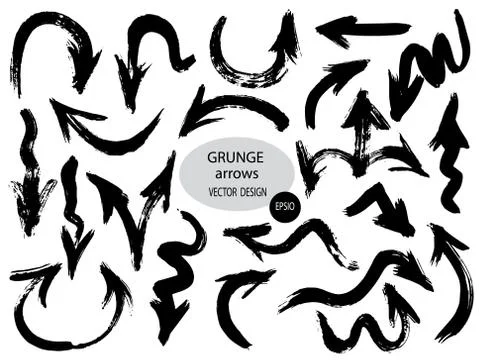 Set of different grunge brush arrows, pointers.Hand drawn paint object for us Stock Illustration