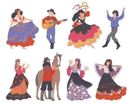 Set of different gypsies flat style, vector illustration Illustrazione stock
