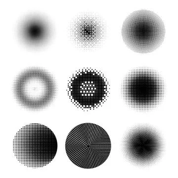 Set of Different Halftone Circles. Set of Dots. Dotted Texture. Overlay Grunge Stock Illustration