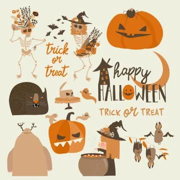 Set Of Different Halloween Elements And Characters Stock Illustration