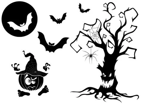 Set of different Halloween vector silhouettes Stock Illustration