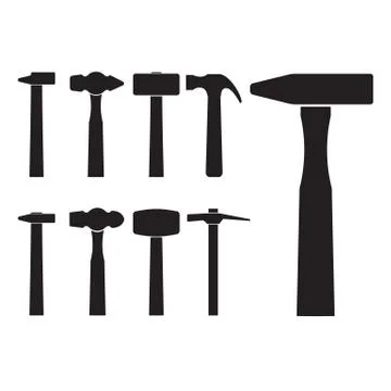 Set of different hammer silhouette Illustrazione stock