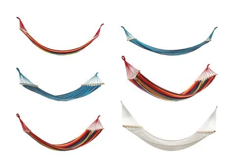 Set with different hammocks on white background Stock Photos