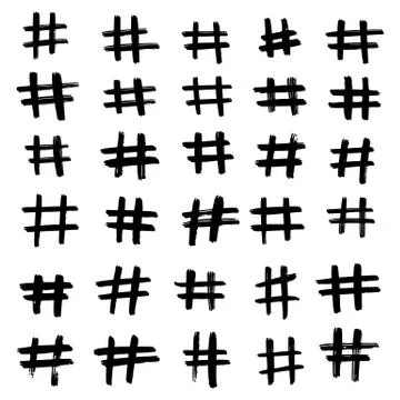 Set of different hand drawn hashtag. Hash tag backdrop. Stock Illustration