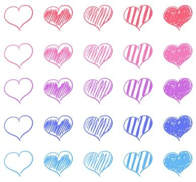 Set of different hand-drawn hearts for design Stock Illustration